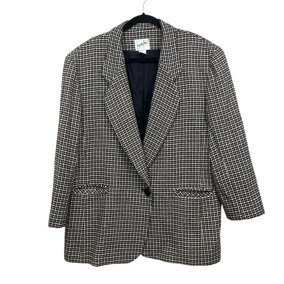 Jacqueline Ferrar Women Wool Blazer Houndstooth‎ Single Button Lined Pockets 18 - Picture 1 of 6